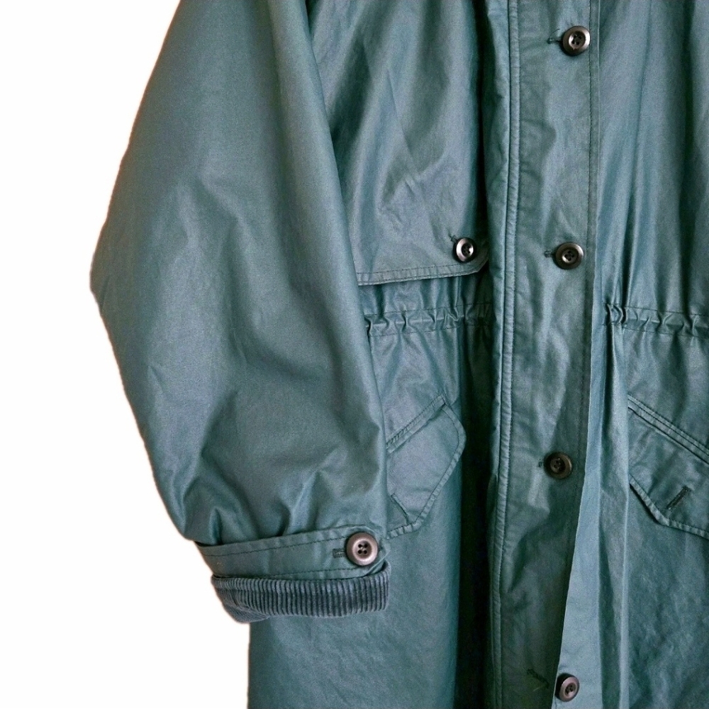 Vintage 1970s Woolrich Green Trench Raincoat Field Chore Jacket Sz L /USA Made - Picture 5 of 13